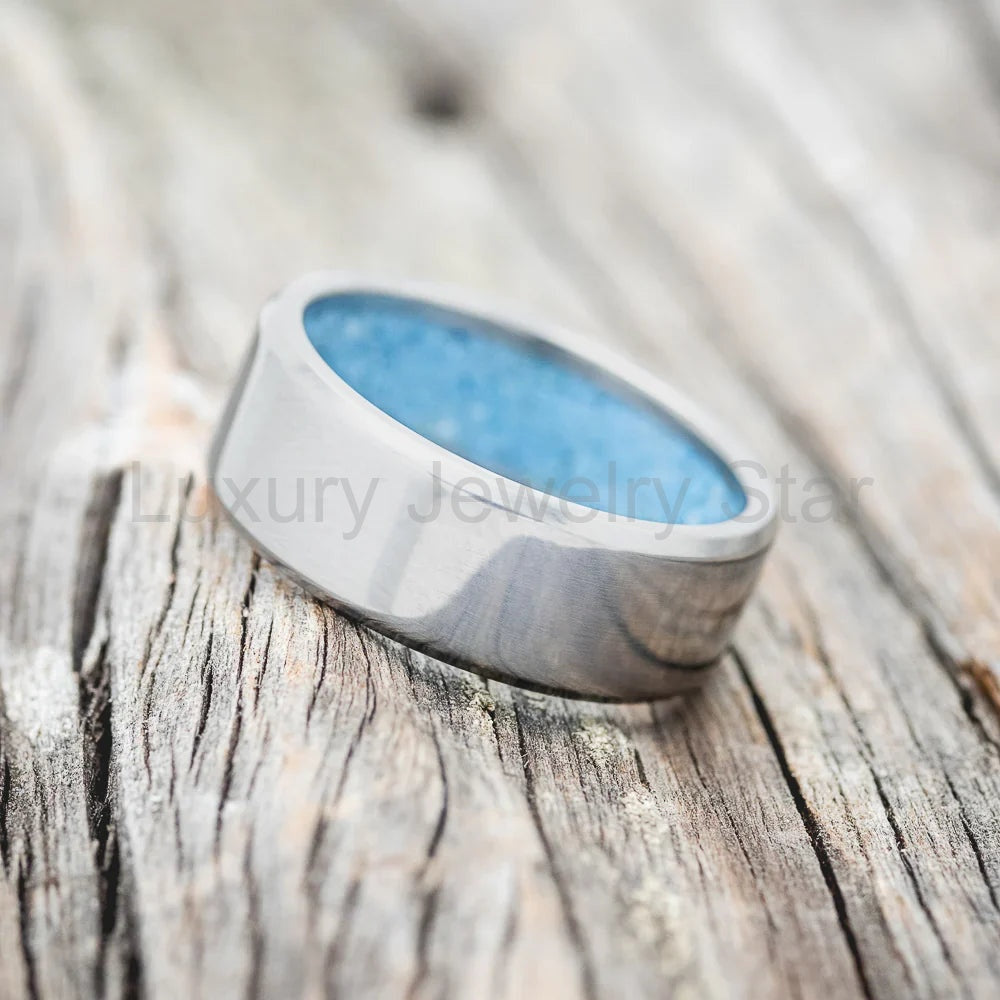"Hyperion" - Turquoise Lined Wedding Band - Titanium (8mm) - Size 12 1/2 - image 3