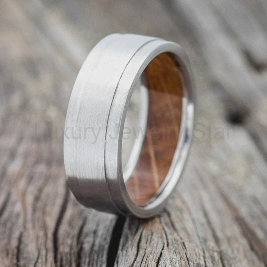 "Sedona" - Whiskey Barrel Lined Wedding Ring - Titanium (6mm) - Size 9 1/2
