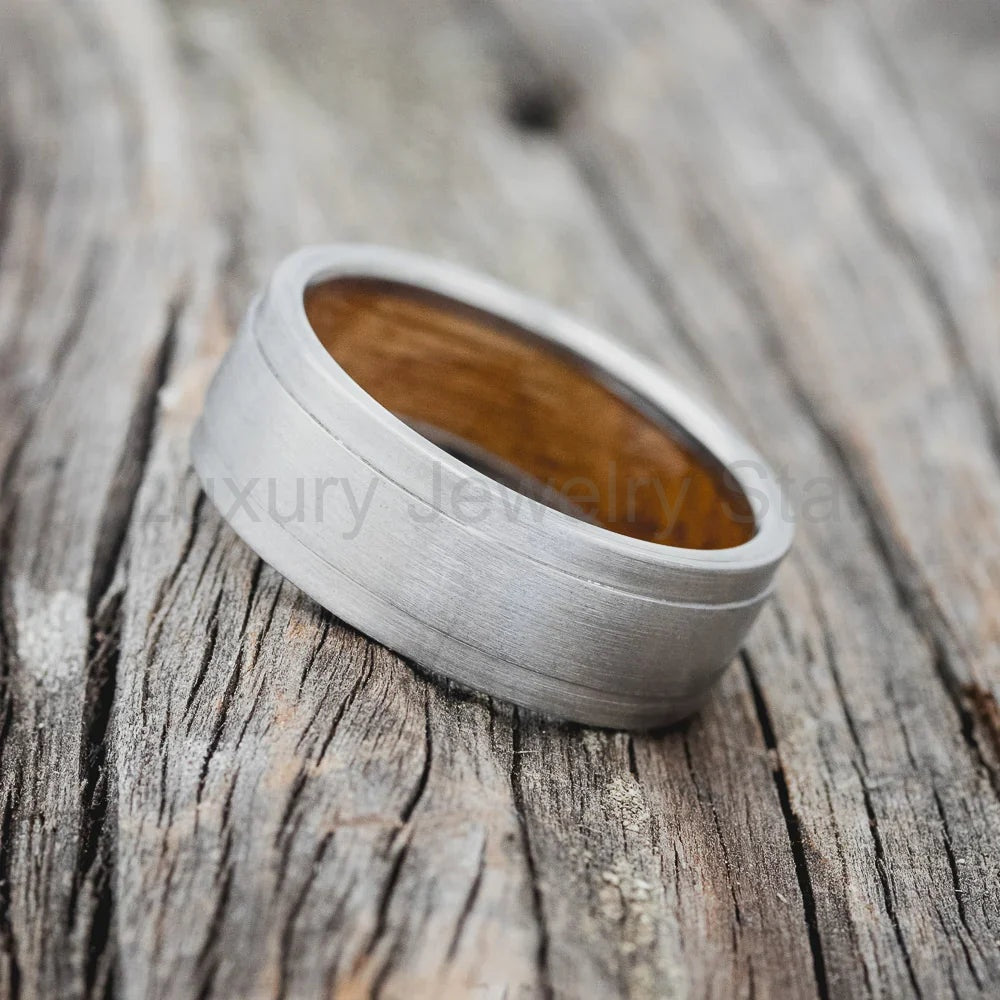 "Sedona" - Whiskey Barrel Lined Wedding Ring - Titanium (6mm) - Size 9 1/2 - image 3