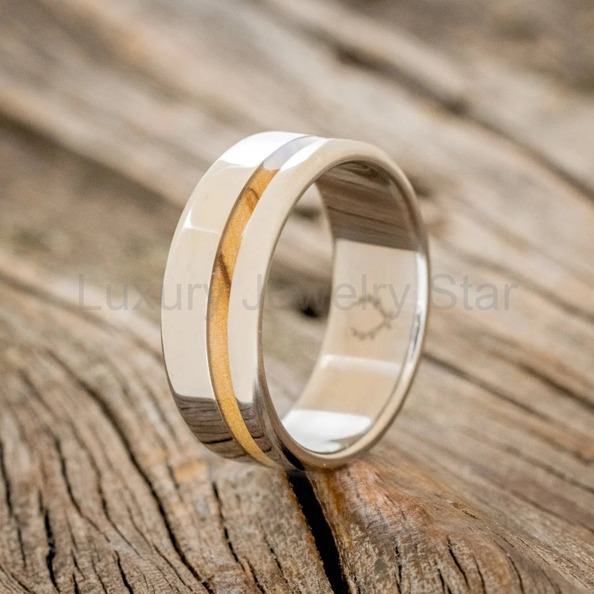 "Vertigo" - Bethlehem Olive Wood Wedding Band - Titanium (8mm) - Size 9 1/4