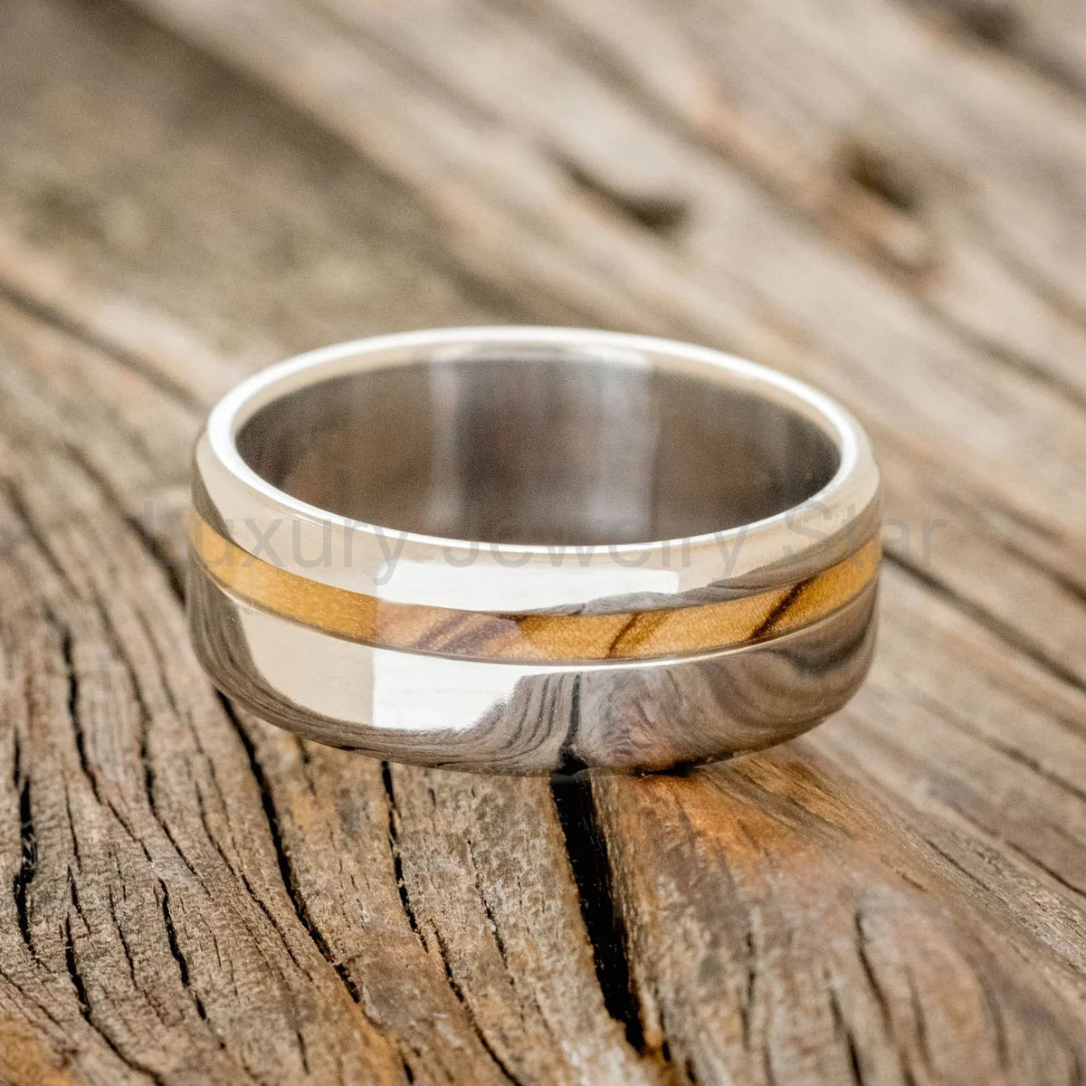 "Vertigo" - Bethlehem Olive Wood Wedding Band - Titanium (8mm) - Size 9 1/4 - image 3