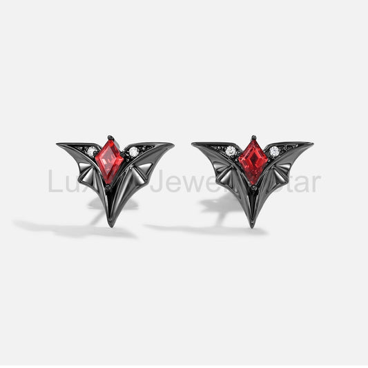 'Batsh*t Crazy' Kite Cut Garnet Black Gold Earrings