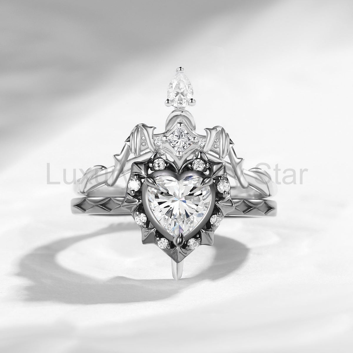 'Cupid's Arrow' - Gothic Heart Cut IGI Certified Lab Grown Diamond Heart Sword Ring - image 5