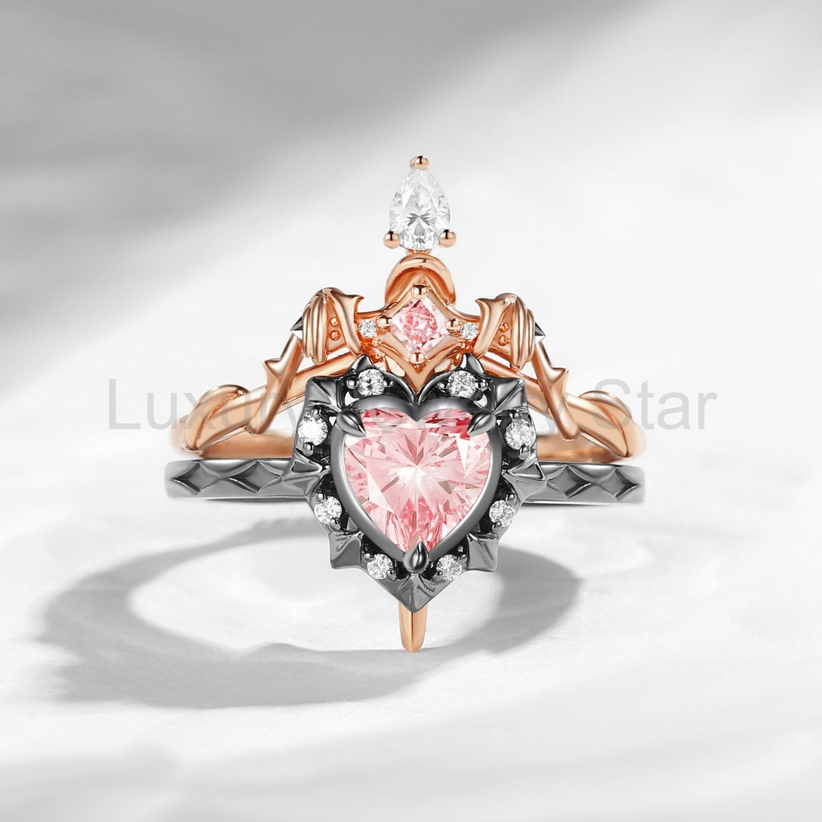 'Cupid's Arrow' - Gothic Heart Cut IGI Certified Lab Pink Diamond Heart Sword Ring Alternative