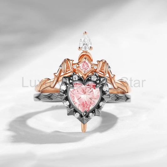'Cupid's Arrow' - Gothic Heart Cut IGI Certified Lab Pink Diamond Heart Sword Ring Alternative