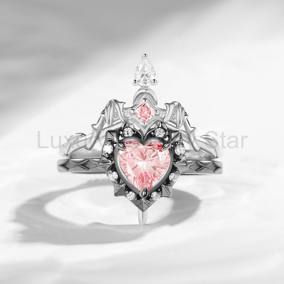 'Cupid's Arrow' - Gothic Heart Cut IGI Certified Lab Pink Diamond Heart Sword Ring - image 4