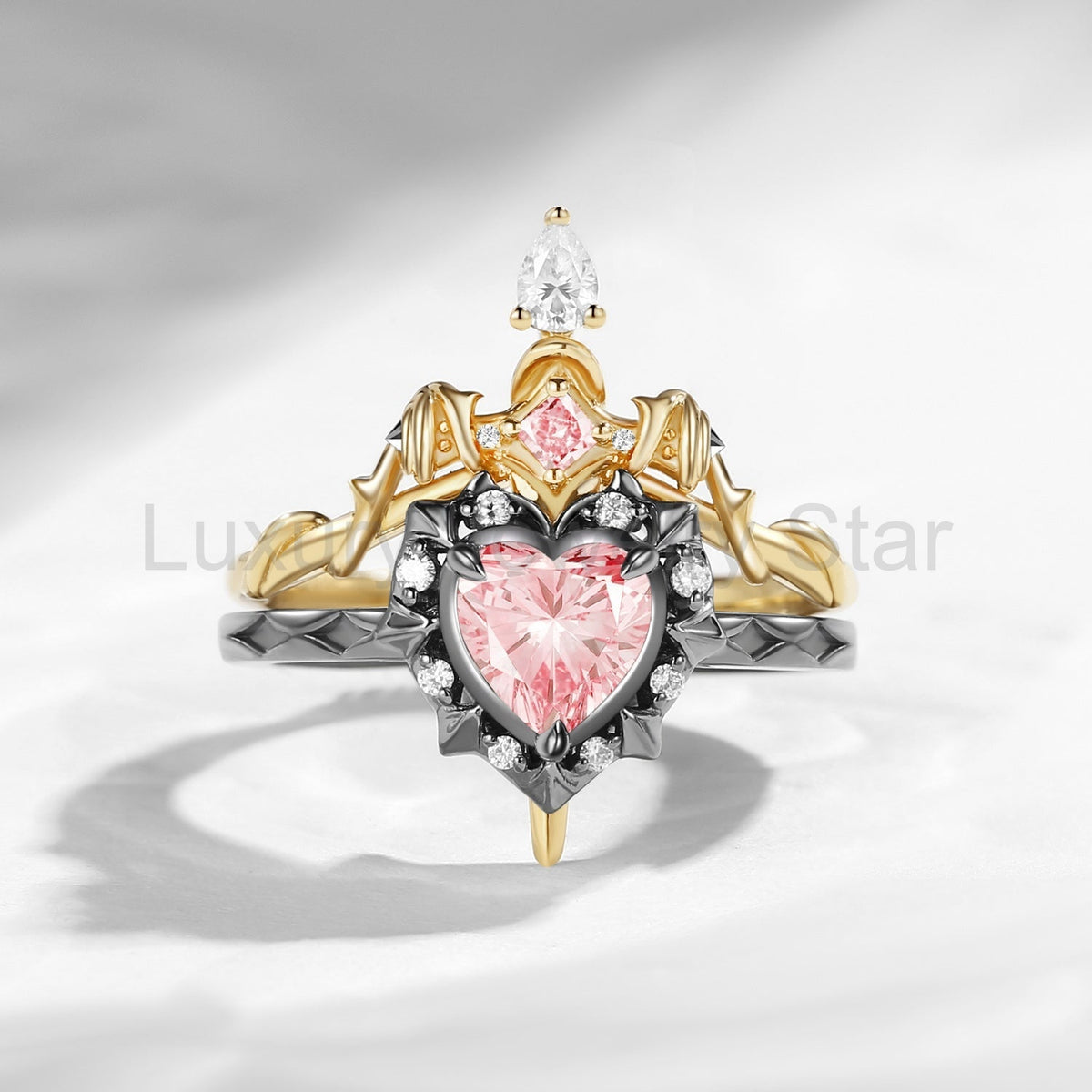'Cupid's Arrow' - Gothic Heart Cut IGI Certified Lab Pink Diamond Heart Sword Ring - image 5