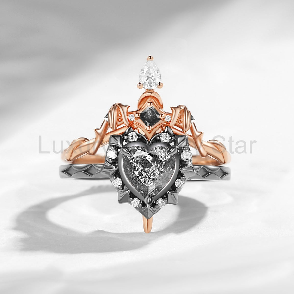 'Cupid's Arrow' - Gothic Heart Cut Salt & Pepper Diamond Heart Sword Ring Alternative - image 8