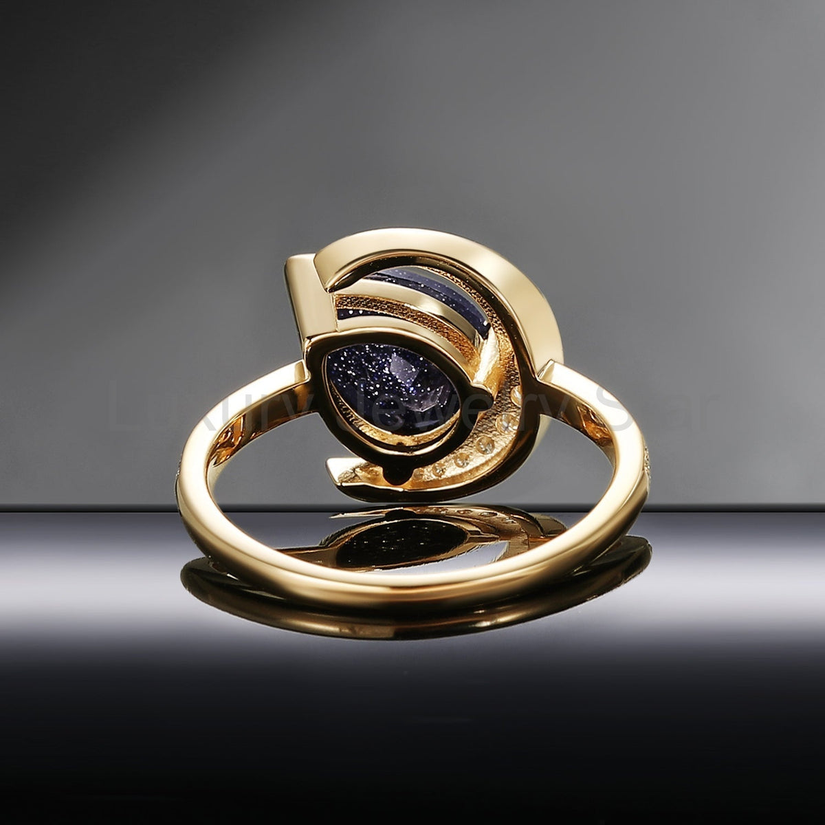 'Moonlit Reverie' - Tilted Pear Cut Blue Sandstone Crescent Moon Engagement Ring - image 6
