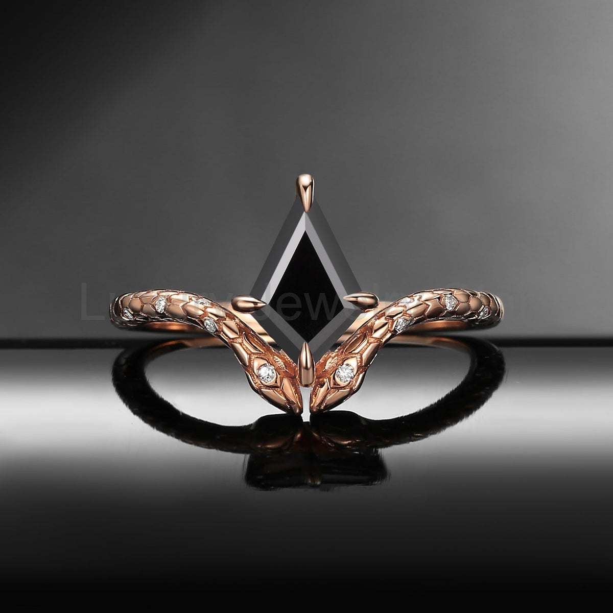 'Serpent's Embrace'- Snake Textured Kite Cut Black Moissanite Engagement Ring - image 4