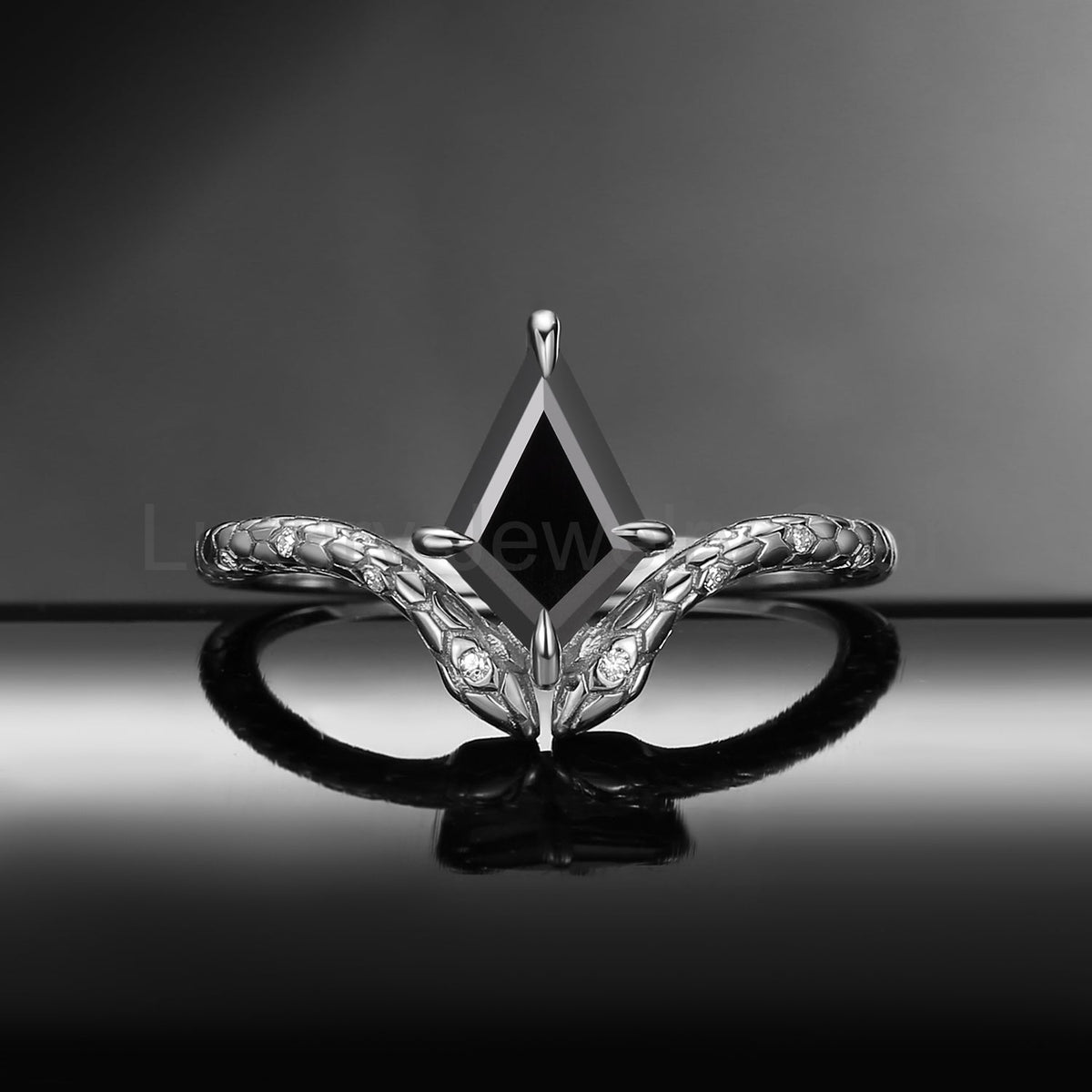 'Serpent's Embrace'- Snake Textured Kite Cut Black Moissanite Engagement Ring - image 5