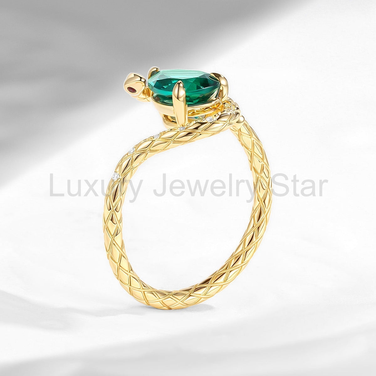 'Serpent's Embrace'- Unique Twist Pear Cut Lab Emerald Engagement Ring - image 10