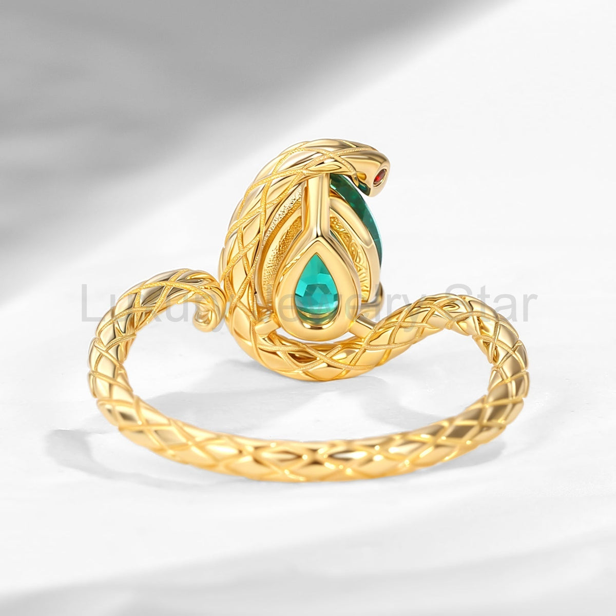 'Serpent's Embrace'- Unique Twist Pear Cut Lab Emerald Engagement Ring - image 11