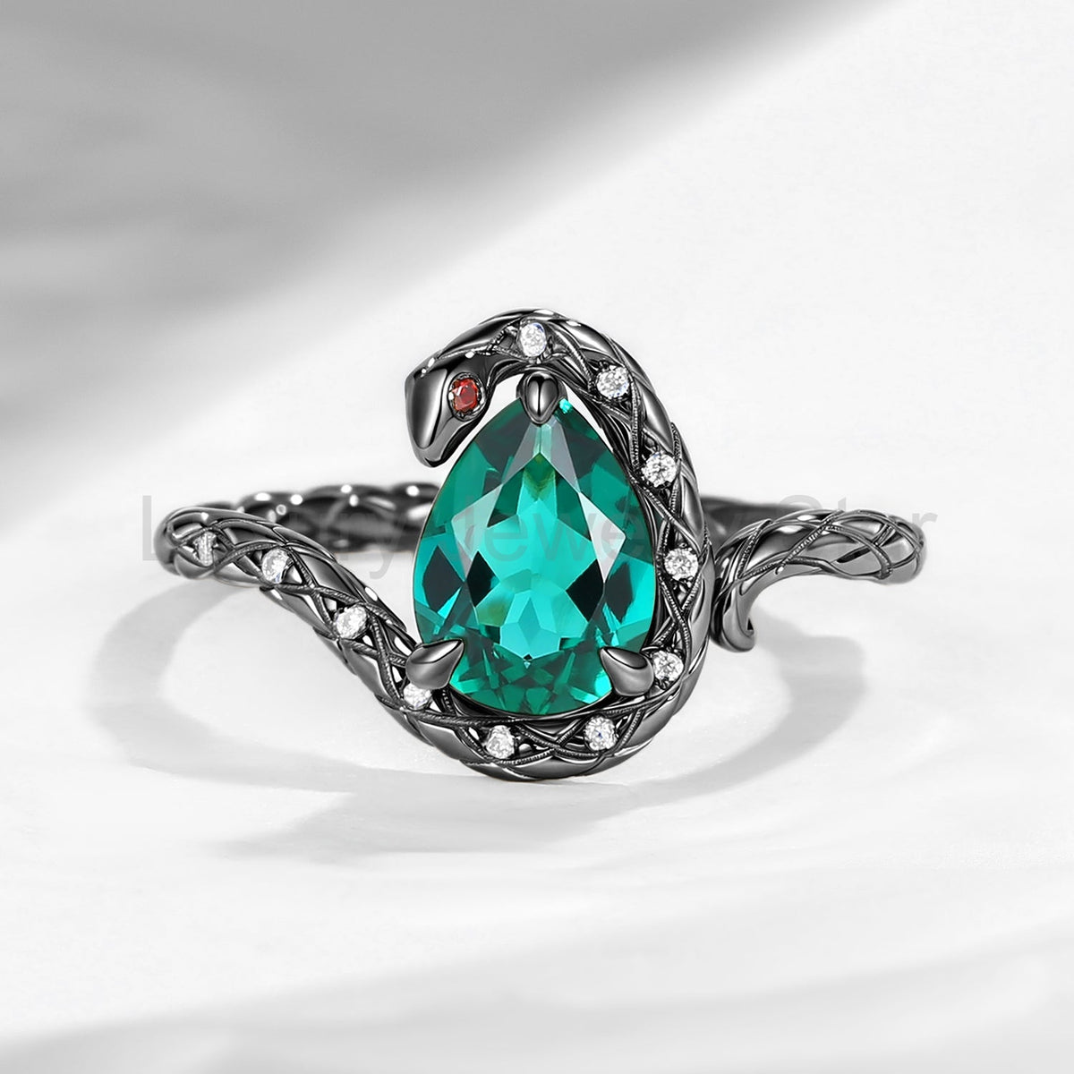 'Serpent's Embrace'- Unique Twist Pear Cut Lab Emerald Engagement Ring - image 3