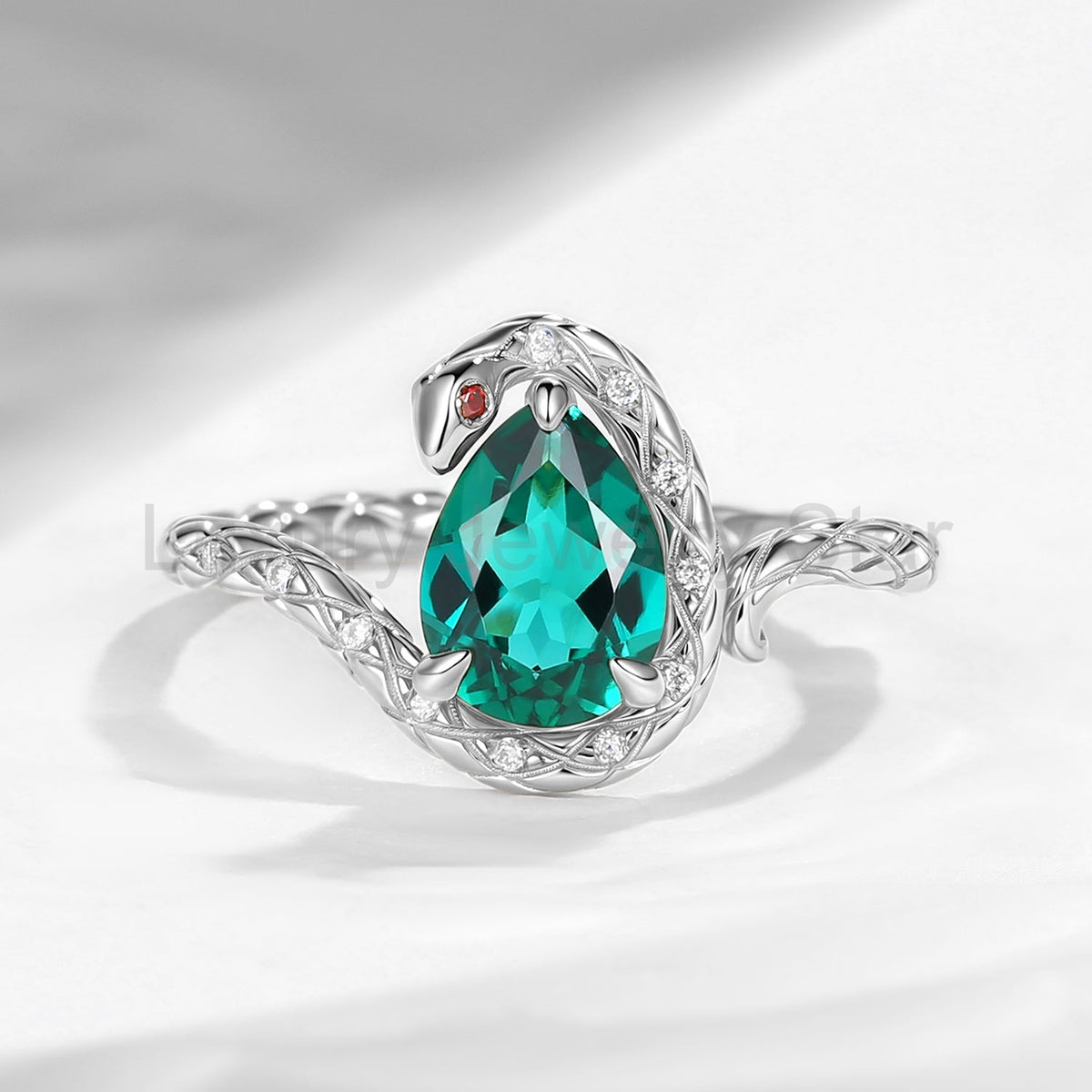 'Serpent's Embrace'- Unique Twist Pear Cut Lab Emerald Engagement Ring - image 8