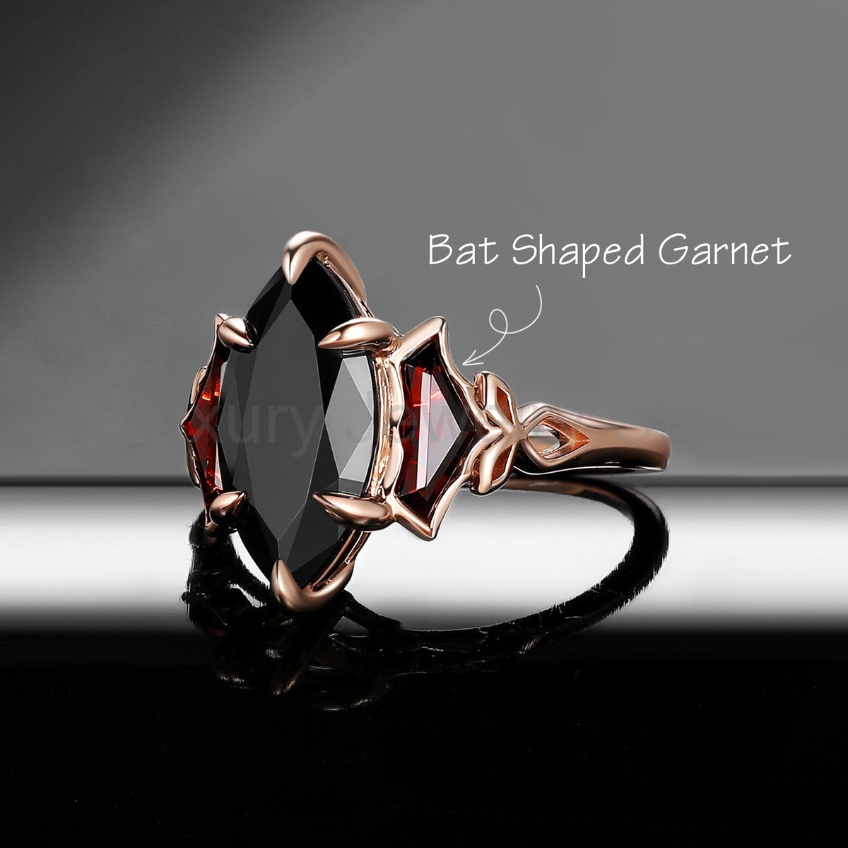 'The Winged Guardian' - Gothic Marquise Cut Black Moissanite Engagement Ring with Bat Wing - image 7