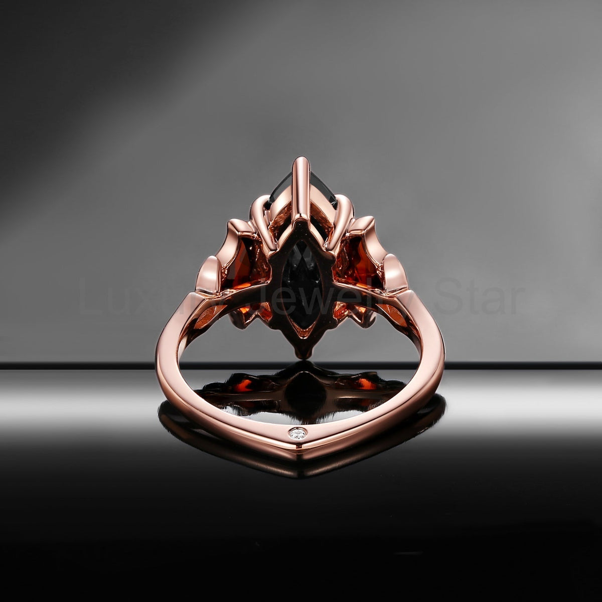'The Winged Guardian' - Gothic Marquise Cut Black Moissanite Engagement Ring with Bat Wing - image 9