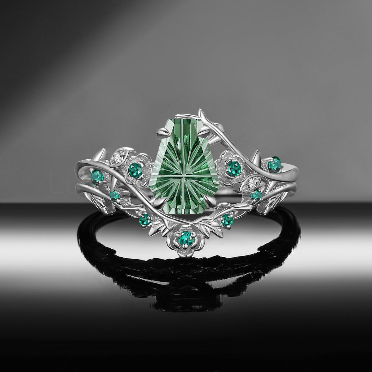 'Thorns & Roses' - Gothic Nature Inspired Fantasy Carved Coffin Lab Green Sapphire - image 2