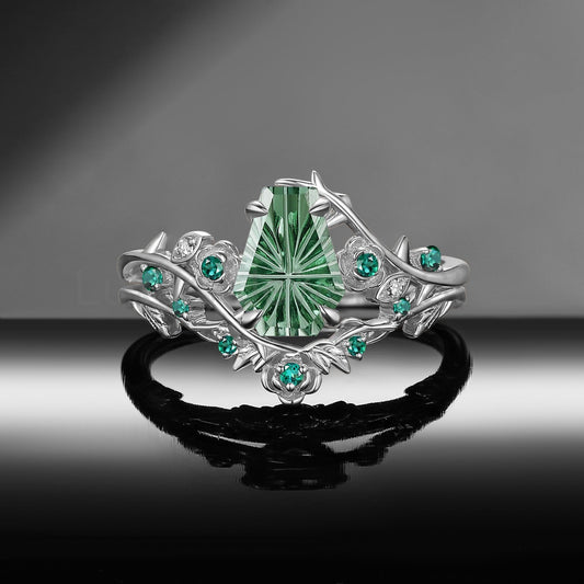 'Thorns & Roses' - Gothic Nature Inspired Fantasy Carved Coffin Lab Green Sapphire - image 2