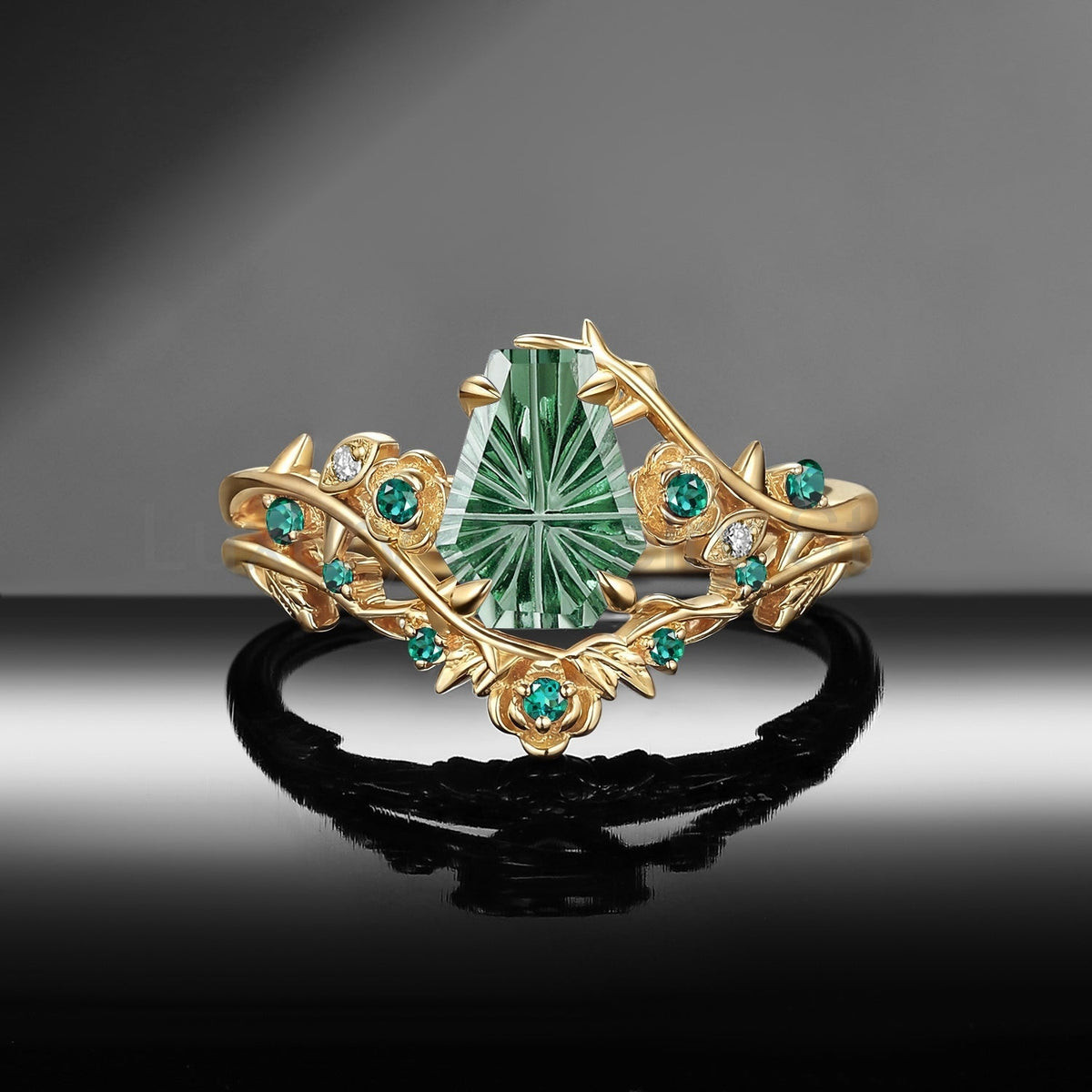 'Thorns & Roses' - Gothic Nature Inspired Fantasy Carved Coffin Lab Green Sapphire - image 3