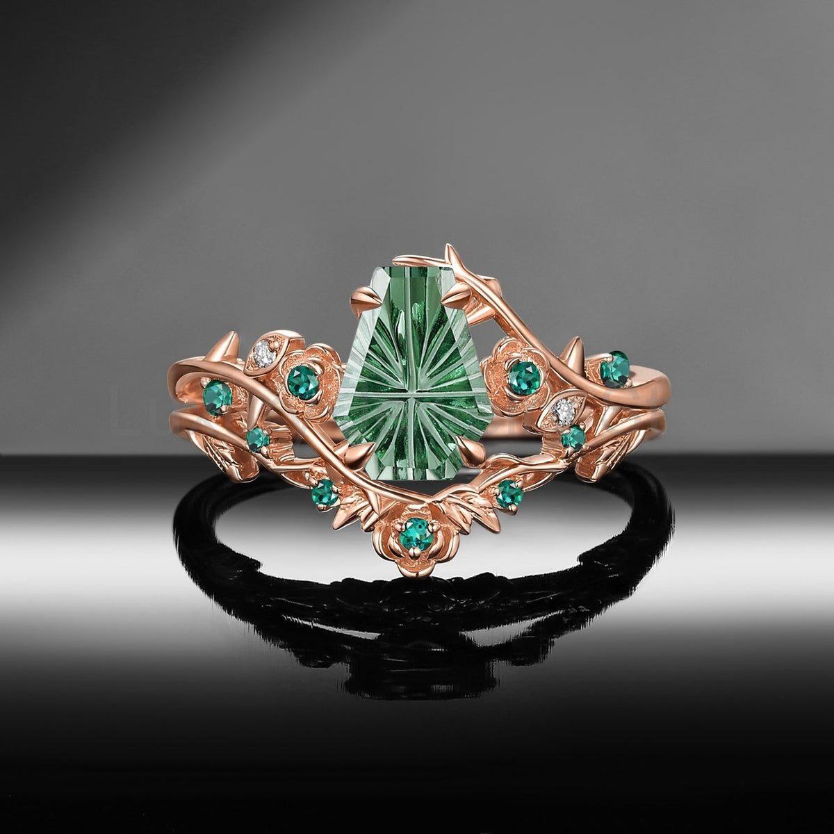 'Thorns & Roses' - Gothic Nature Inspired Fantasy Carved Coffin Lab Green Sapphire - image 4