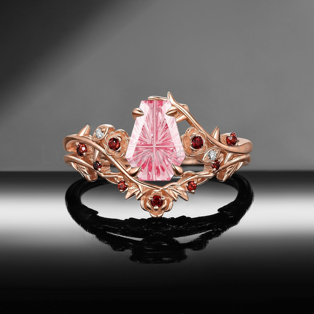 'Thorns & Roses' - Gothic Nature Inspired Fantasy Carved Coffin Lab Pink Sapphire - image 3