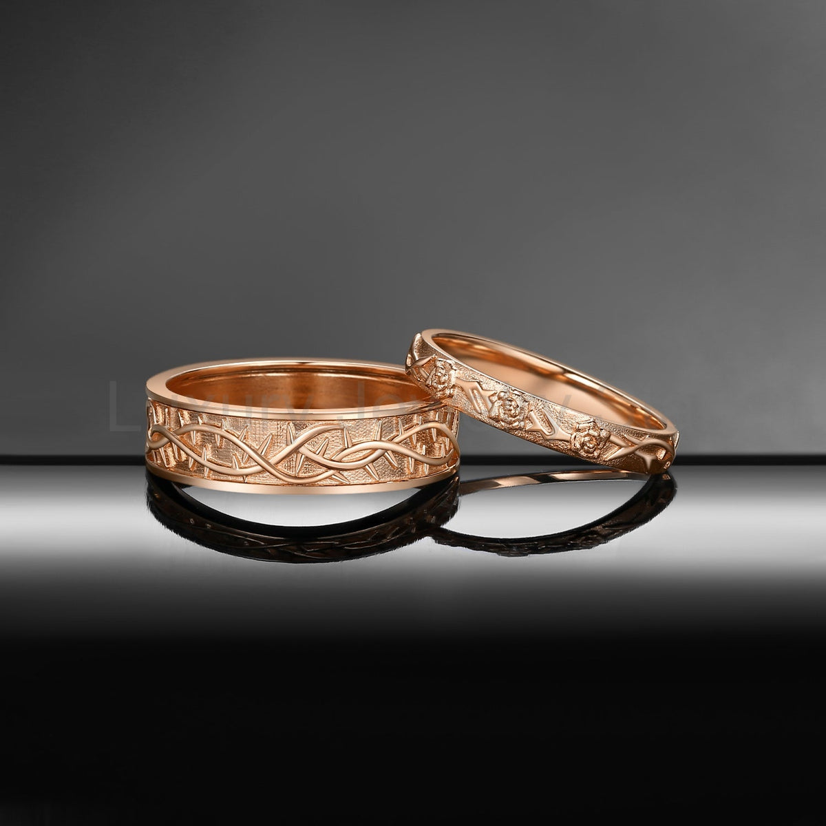 'Thorns & Roses' Filigrees Engagement Ring Band Set 2pcs - image 3