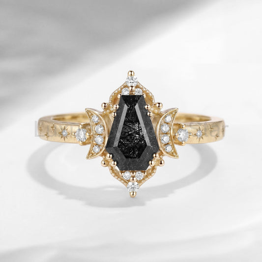 'Till Death Do Us Part' – Star Engraved Coffin Black Rutilated Quartz Crescent Moon - image 2