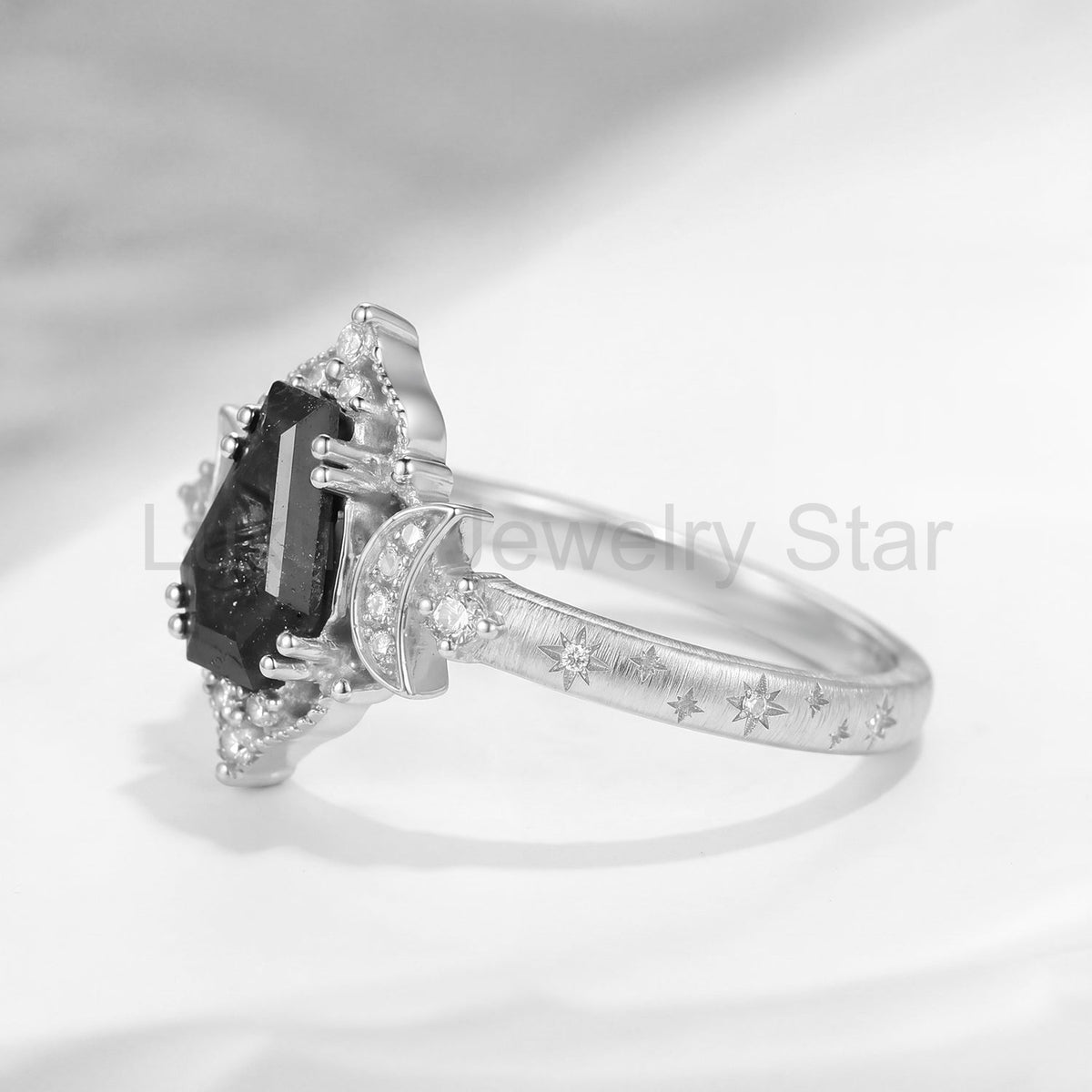 'Till Death Do Us Part' – Star Engraved Coffin Black Rutilated Quartz Crescent Moon - image 6