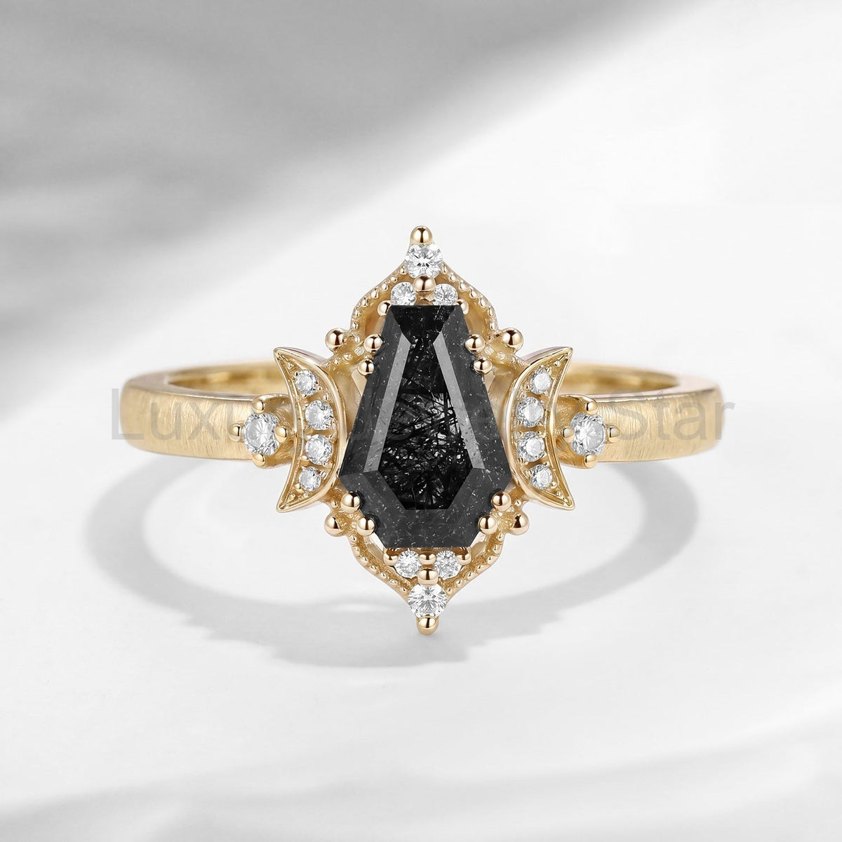 'Till Death Do Us Part' – Textured Coffin Cut Black Rutilated Quartz Crescent Moon - image 2