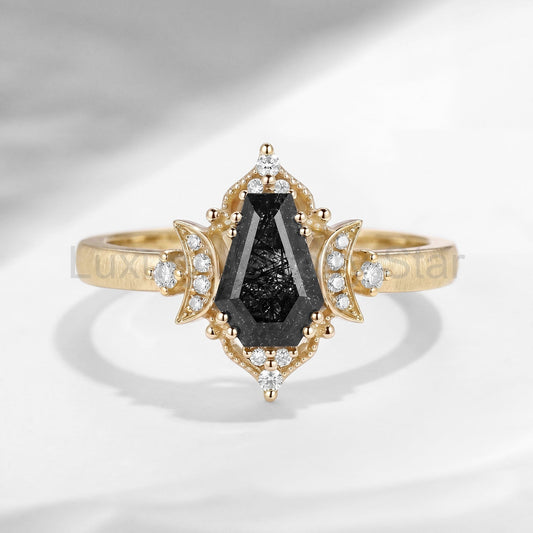 'Till Death Do Us Part' – Textured Coffin Cut Black Rutilated Quartz Crescent Moon - image 2