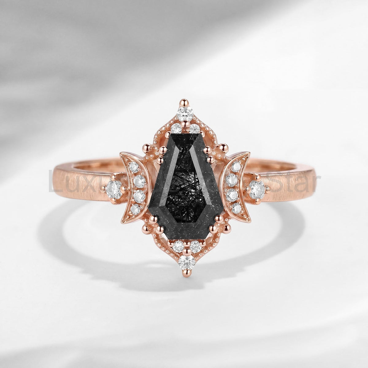 'Till Death Do Us Part' – Textured Coffin Cut Black Rutilated Quartz Crescent Moon - image 3