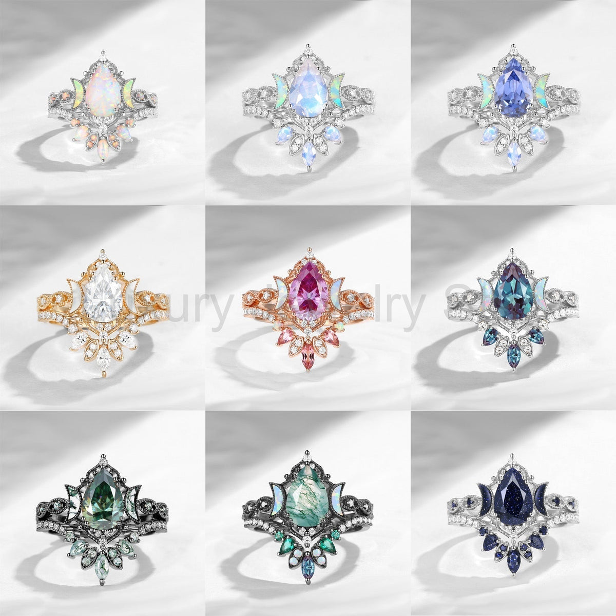 'Ultra Galaxy' - Firework Cut Pear Lab Alexandrite Engagement Ring Set - image 3