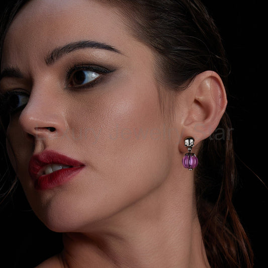Amethyst Gemstone Jewelry Gothic Skull & Pumpkin Shaped Halloween Stud Earrings - image 2