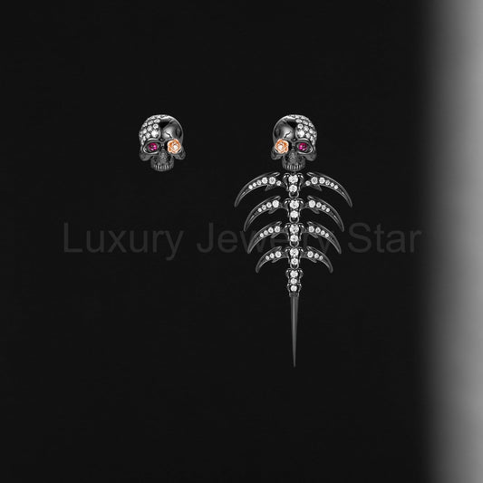 Gothic Skull & Skeleton Stud Earring Set
