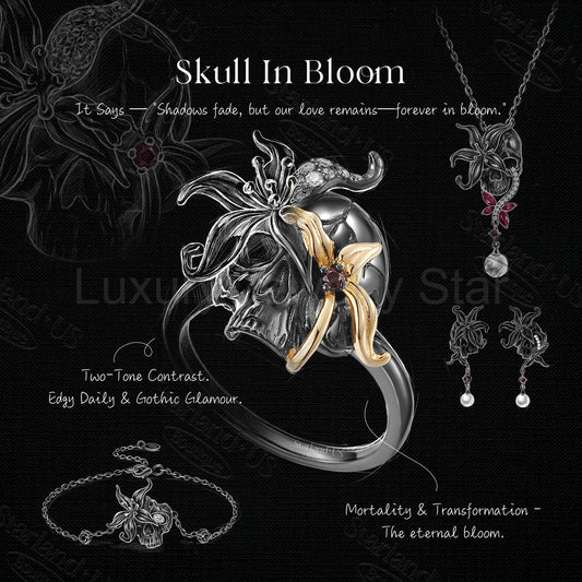 Gothic Style Flower Inspired Skull & Skeleton Two-Tone Halloween Bracelet - image 2