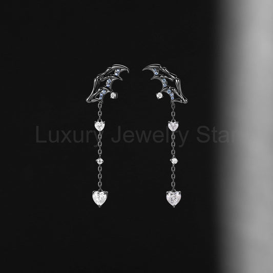Heart Shaped Moissanite Black Gold Earrings Halloween Jewelry