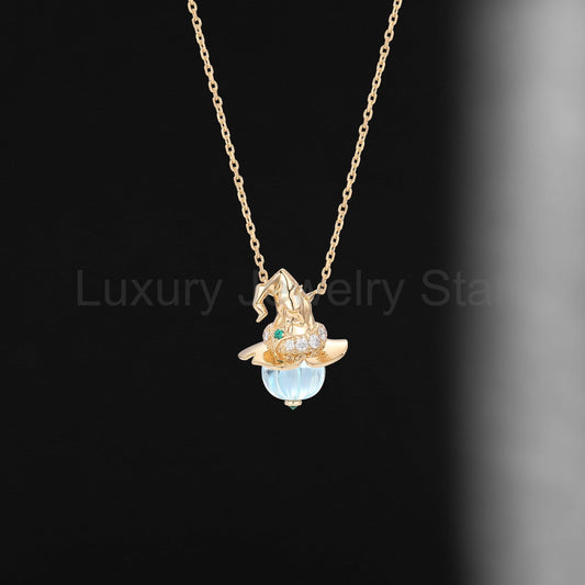Natural Aquamarine Pumpkin Shaped Halloween Gothic Pendant Necklace - The Wicked Pumpkin