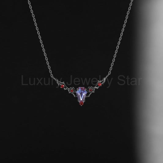 Nature Inspired 'Thorns & Roses' Coffin Cut Lab Alexandrite Gothic Halloween Necklace