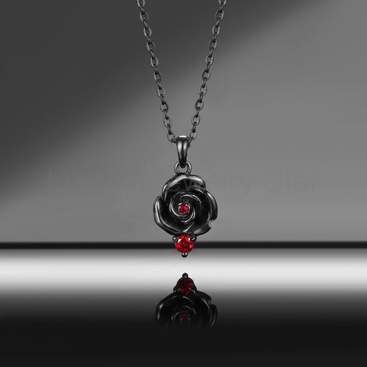 Nature Inspired Garden of Eden Dark Crimson Rose Lab Ruby Necklace - 'Thorns & Roses'