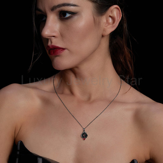 Nature Inspired Garden of Eden Dark Crimson Rose Lab Ruby Necklace - 'Thorns & Roses' - image 2
