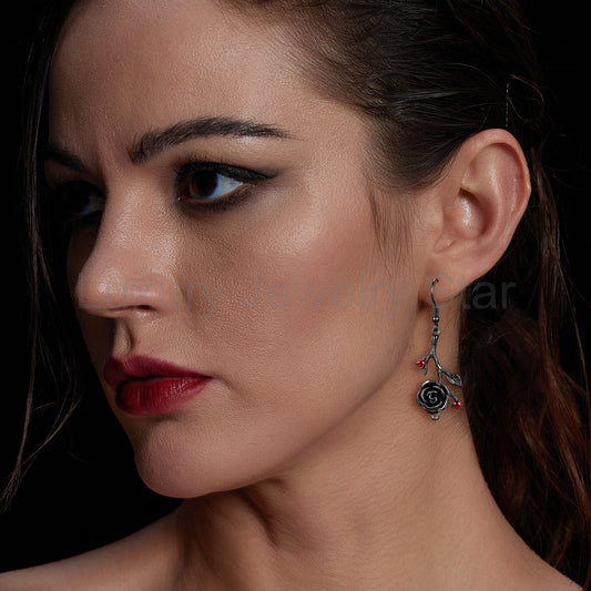 Nature Inspired Gothic Dark Crimson Rose Branch Earrings - 'Thorns & Roses' - image 2