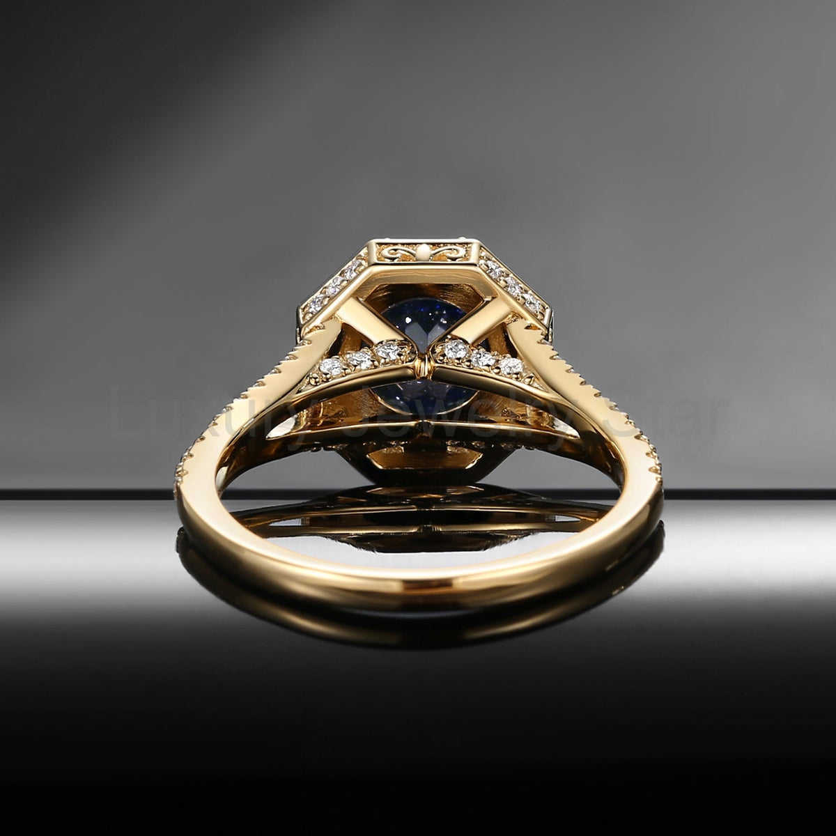 Round Cut Blue Sandstone 'Fallen Aegis' Filigree Gold Engagement Ring - image 7