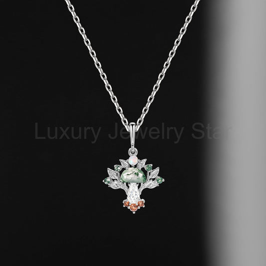 Tree of Life - Nature Inspired Half Moon Moss Agate + Coffin Moissanite Deluxe Mushroom - image 2