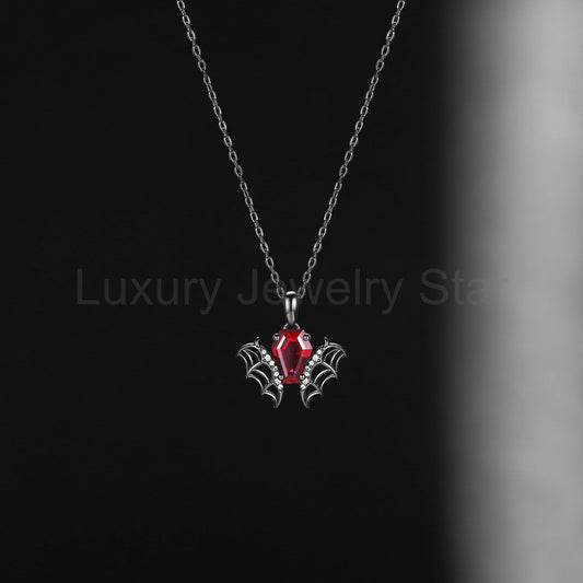 Unique Garnet Coffin Cut Gothic Style Necklace - Fly To Love