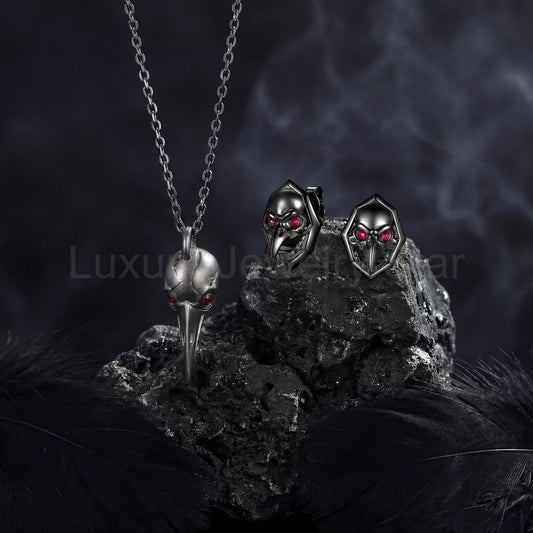 Unique Gothic Style Animal Inspired Red & Black Gold Jewelry - 'Dark Crow' Jewelry Box