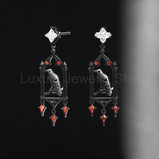 Unique Gothic Style Black Crow Inspired Moissanite Earrings