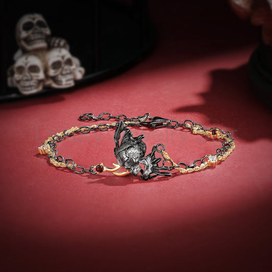 Unique Gothic Style Butterfly Skull & Skeleton Two-Tone Bracelet Halloween Jewelry