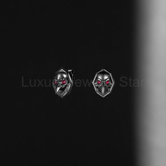 Unique Gothic Style Dark Crow Inspired Natural Ruby Halloween Stud Earrings