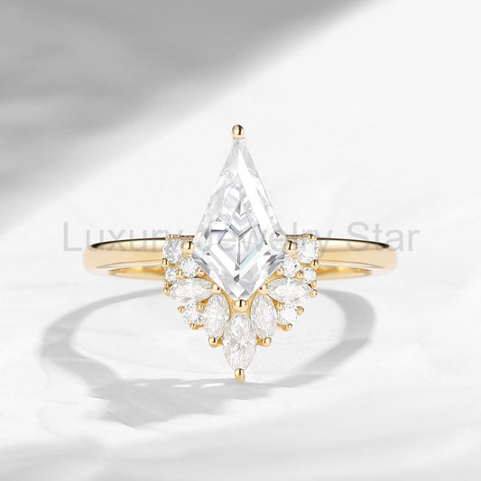 Unique Kite Shaped Moissanite Butterfly Cluster Engagement Ring